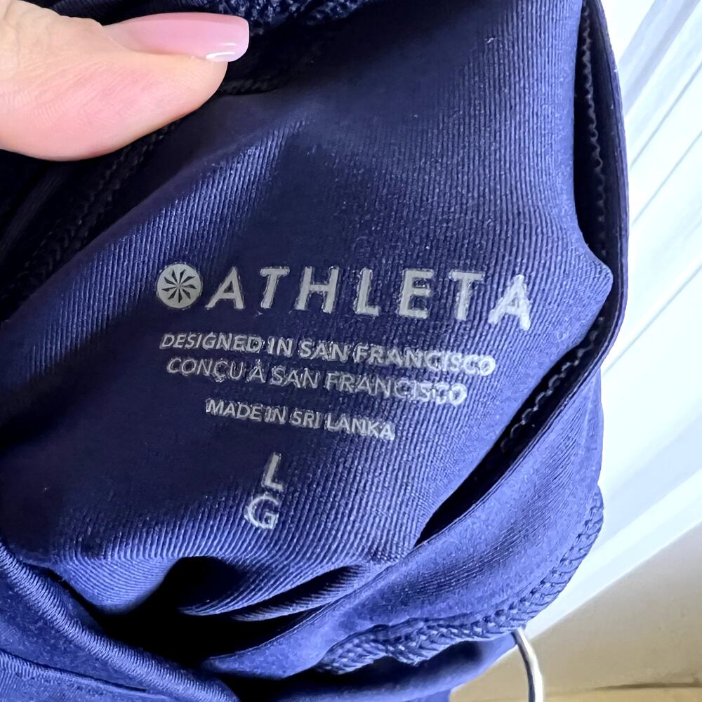 Athleta Blue Fitted Long Sleeve Back zip Top size L - Picture 6 of 6